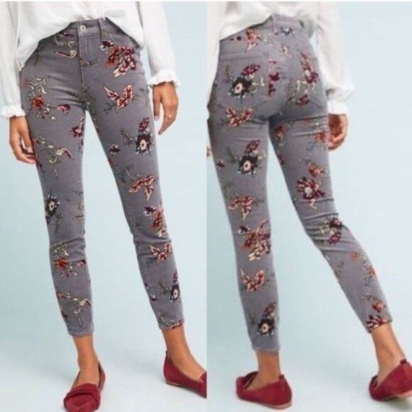 Anthropologie Pants - Pilcro 26 Corduroy Floral Pants Skinny Gray Cord Boho Anthropologie Jeans